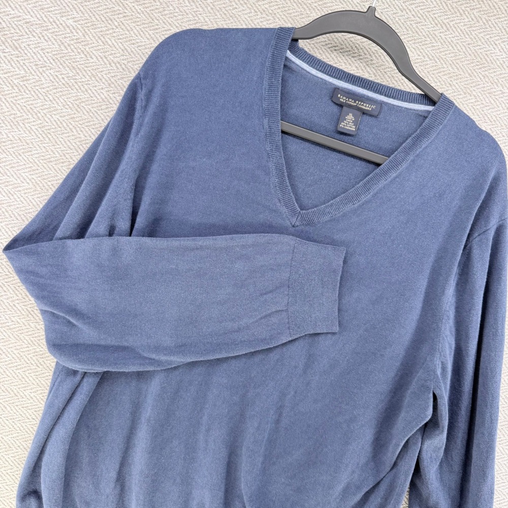 Banana Republic Mens XL Blue Silk Cotton Cashmere V-Neck Sweater Soft Preppy